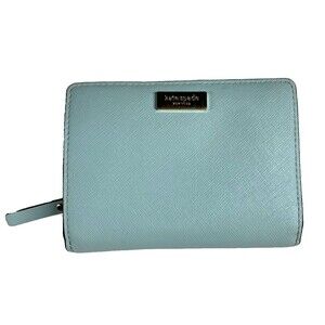 Kate Spade Bi-Fold Zip Wallet Blue Cross Grain Leather Cara Newbury Lane  4"x5"